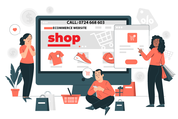Ecommerce website design in Kenya by Host Masters Limited, featuring an online store displayed on a laptop and smartphone.